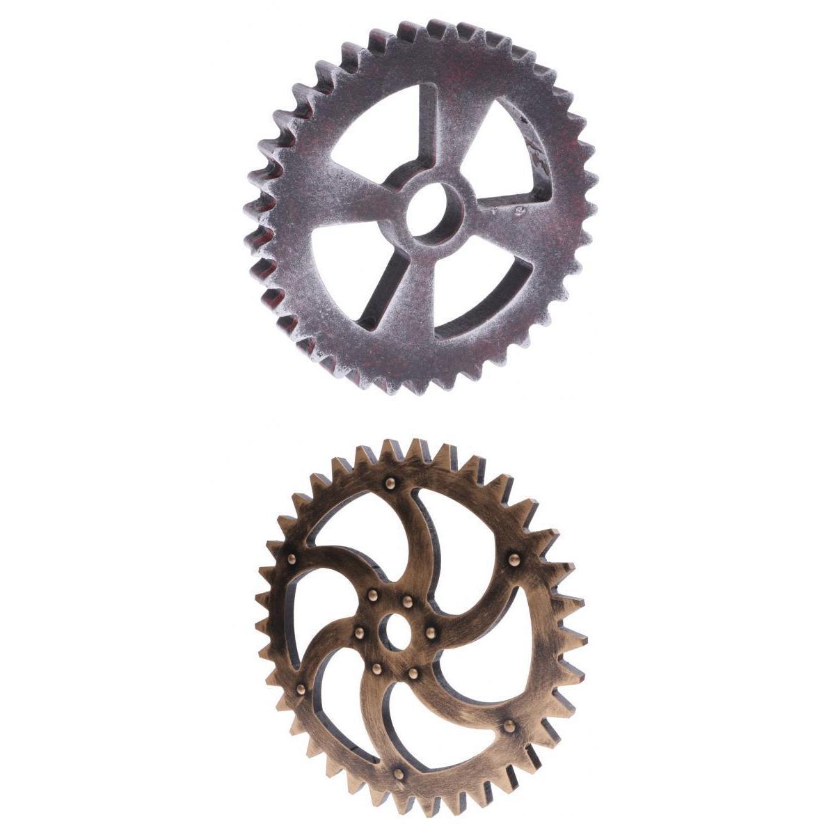 2Pcs Retro Wooden Steampunk Gear Home Bar Craft Wall Decor 29cm + 12cm
