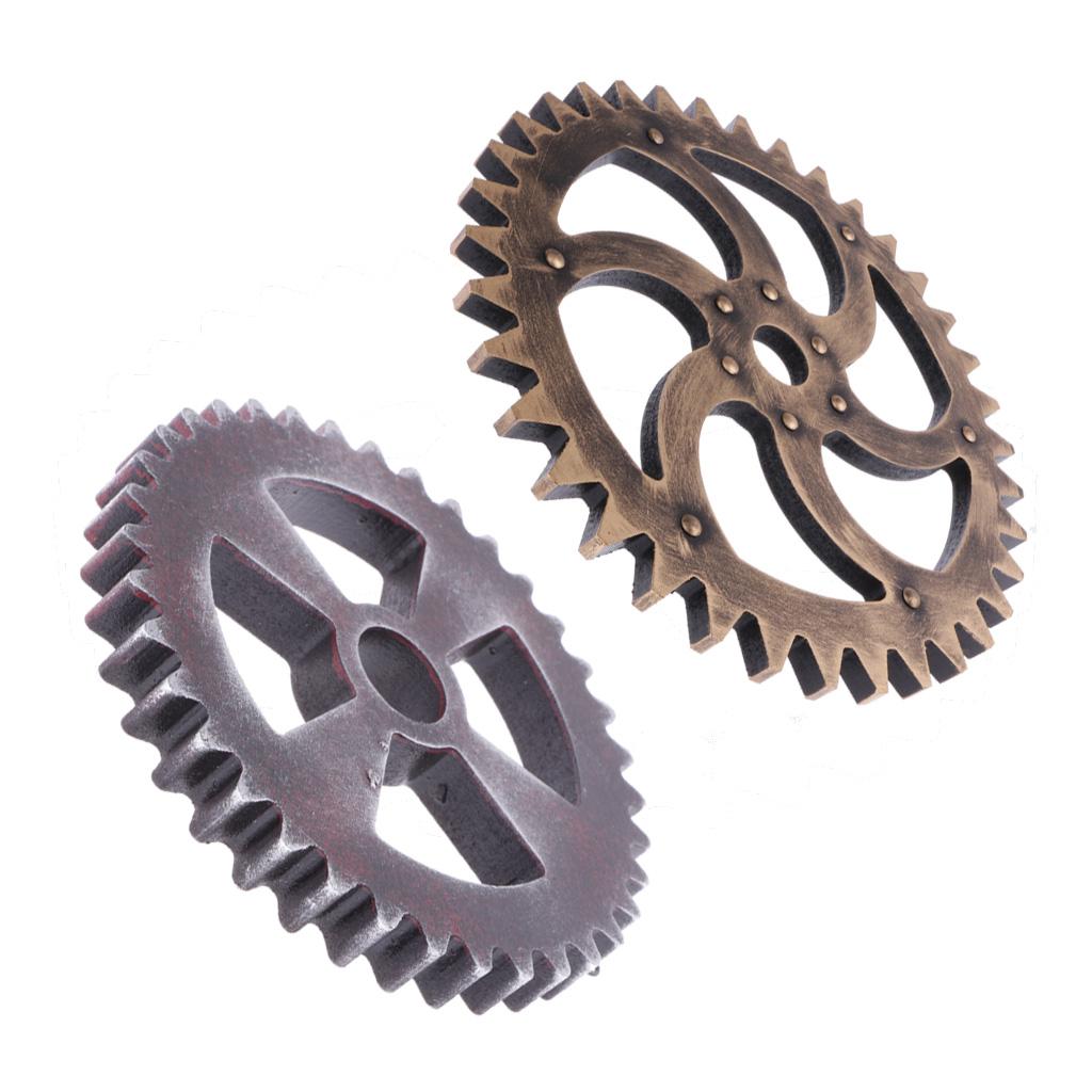 2Pcs Retro Wooden Steampunk Gear Home Bar Craft Wall Decor 29cm + 12cm