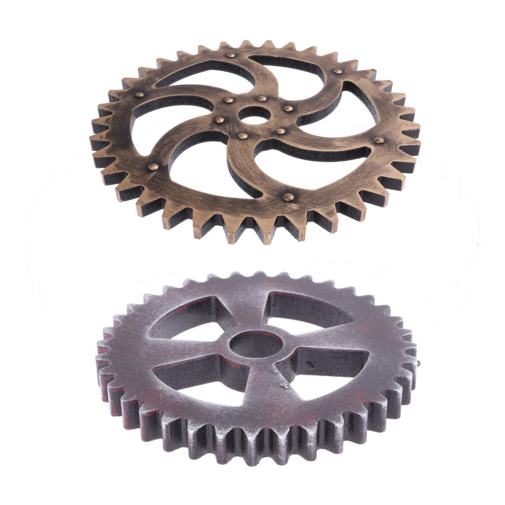 2Pcs Retro Wooden Steampunk Gear Home Bar Craft Wall Decor 29cm + 12cm