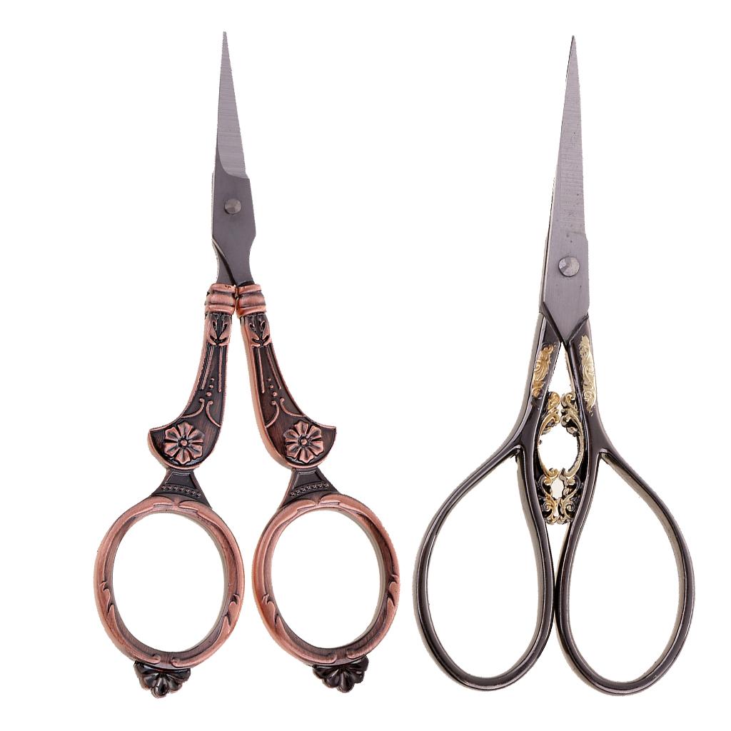2Pcs Stainless Steel European Vintage Floral Scissors Sewing Shears
