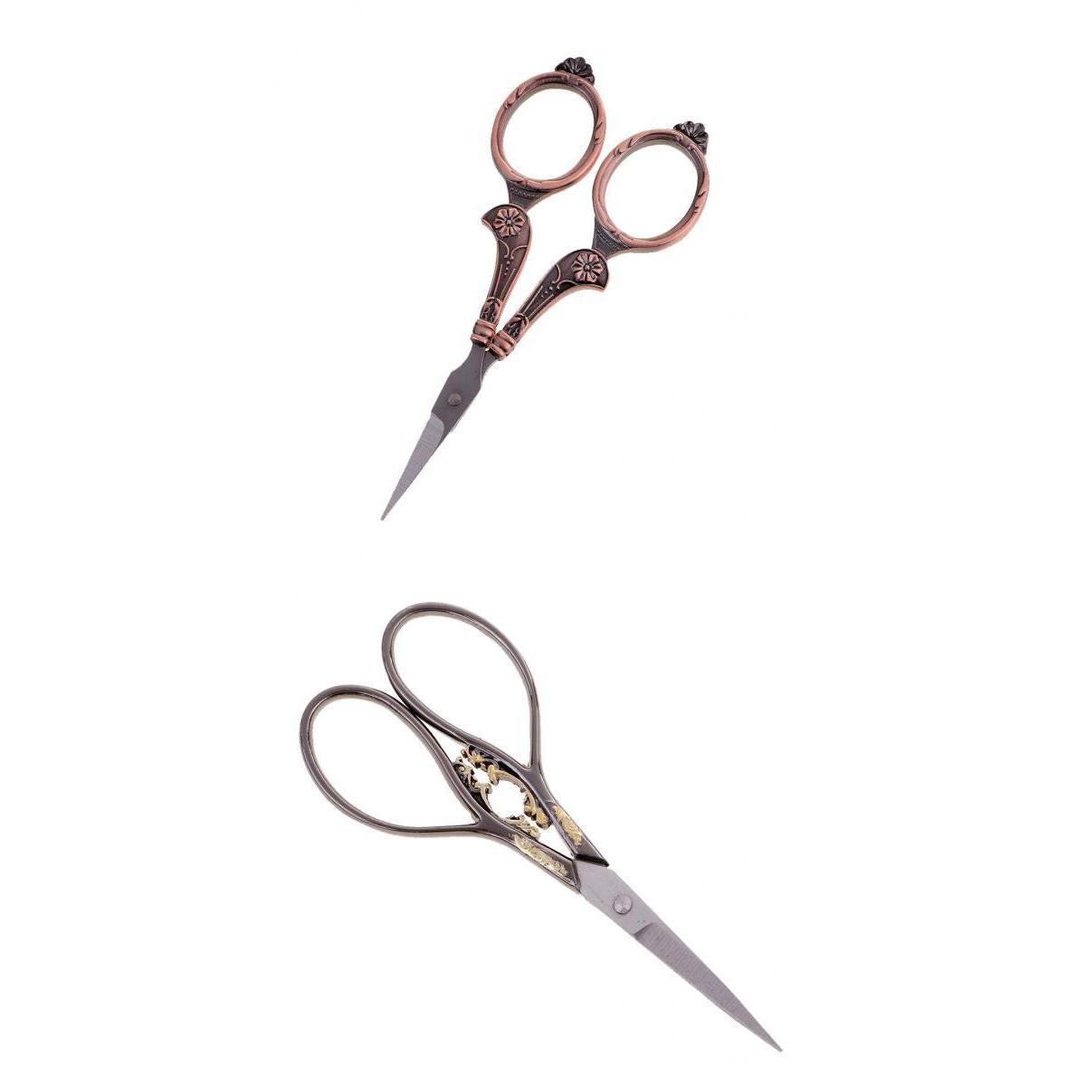 2Pcs Stainless Steel European Vintage Floral Scissors Sewing Shears