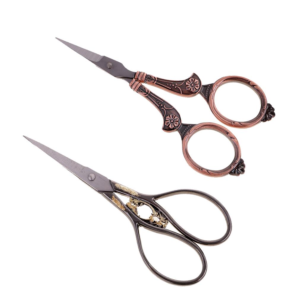 2Pcs Stainless Steel European Vintage Floral Scissors Sewing Shears