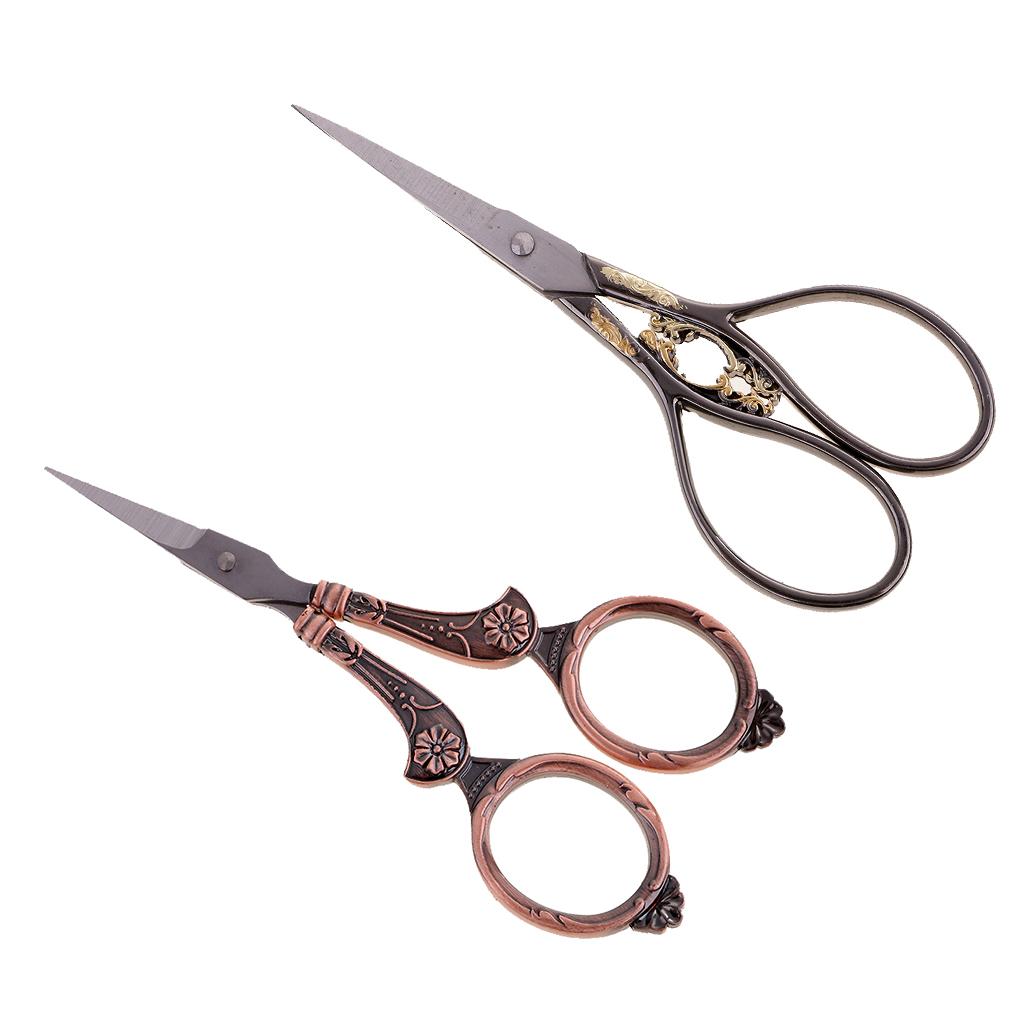 2Pcs Stainless Steel European Vintage Floral Scissors Sewing Shears
