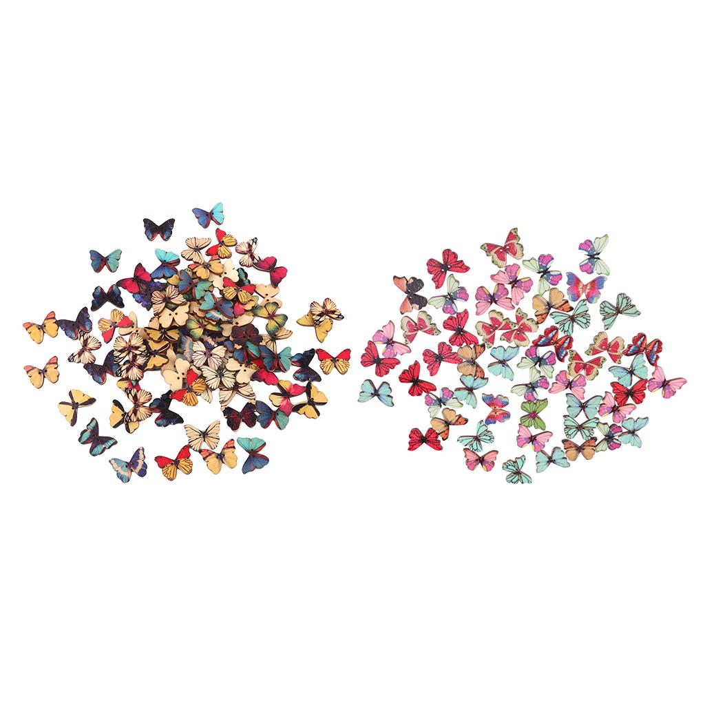 150Pcs Butterfly Shape Drawing Colored Wooden Buttons for Sewing DIY Craft