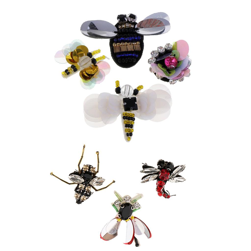 7 Pieces/Set Bee Dragonfly Sequins Rhinestone Applique Patch Embellishments