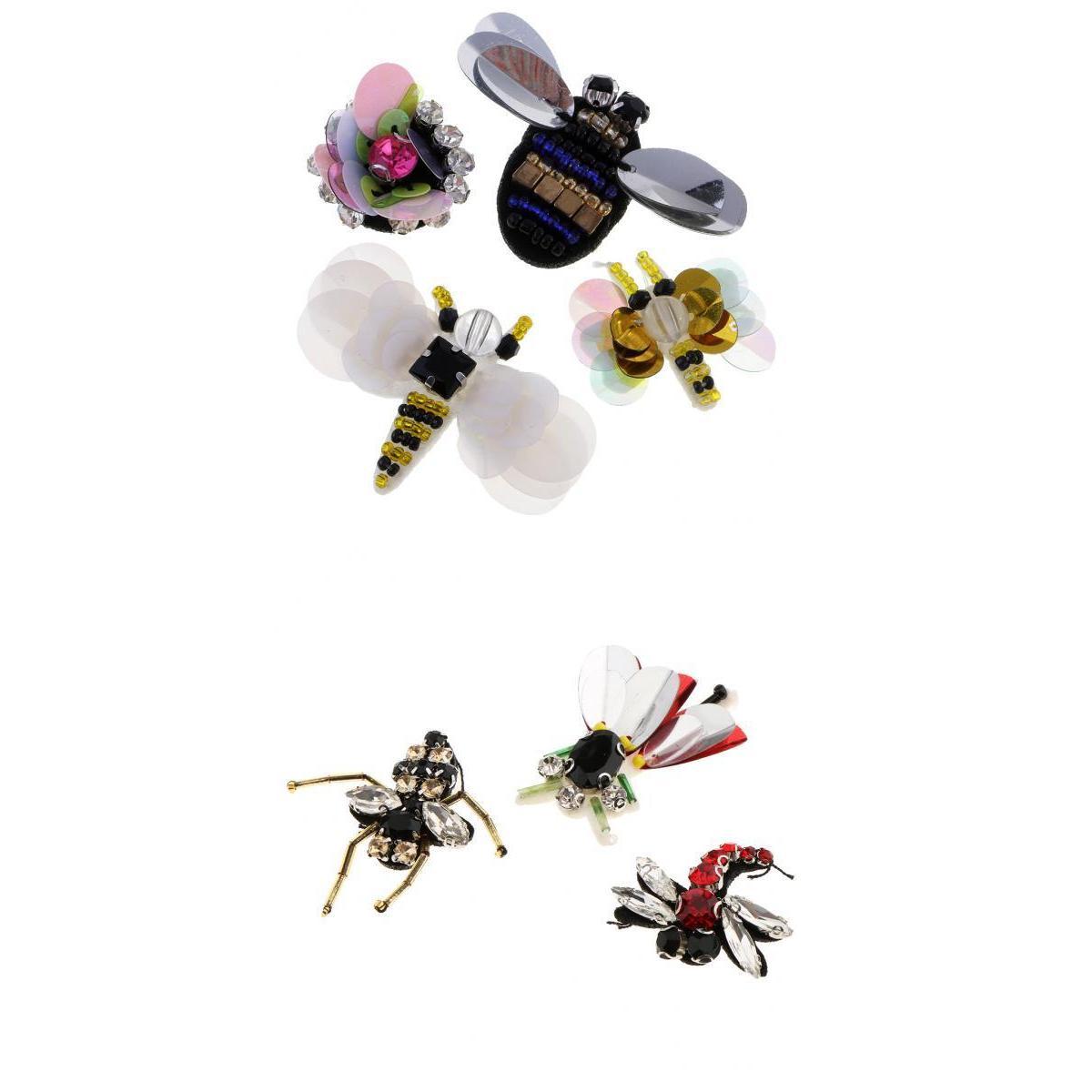 7 Pieces/Set Bee Dragonfly Sequins Rhinestone Applique Patch Embellishments