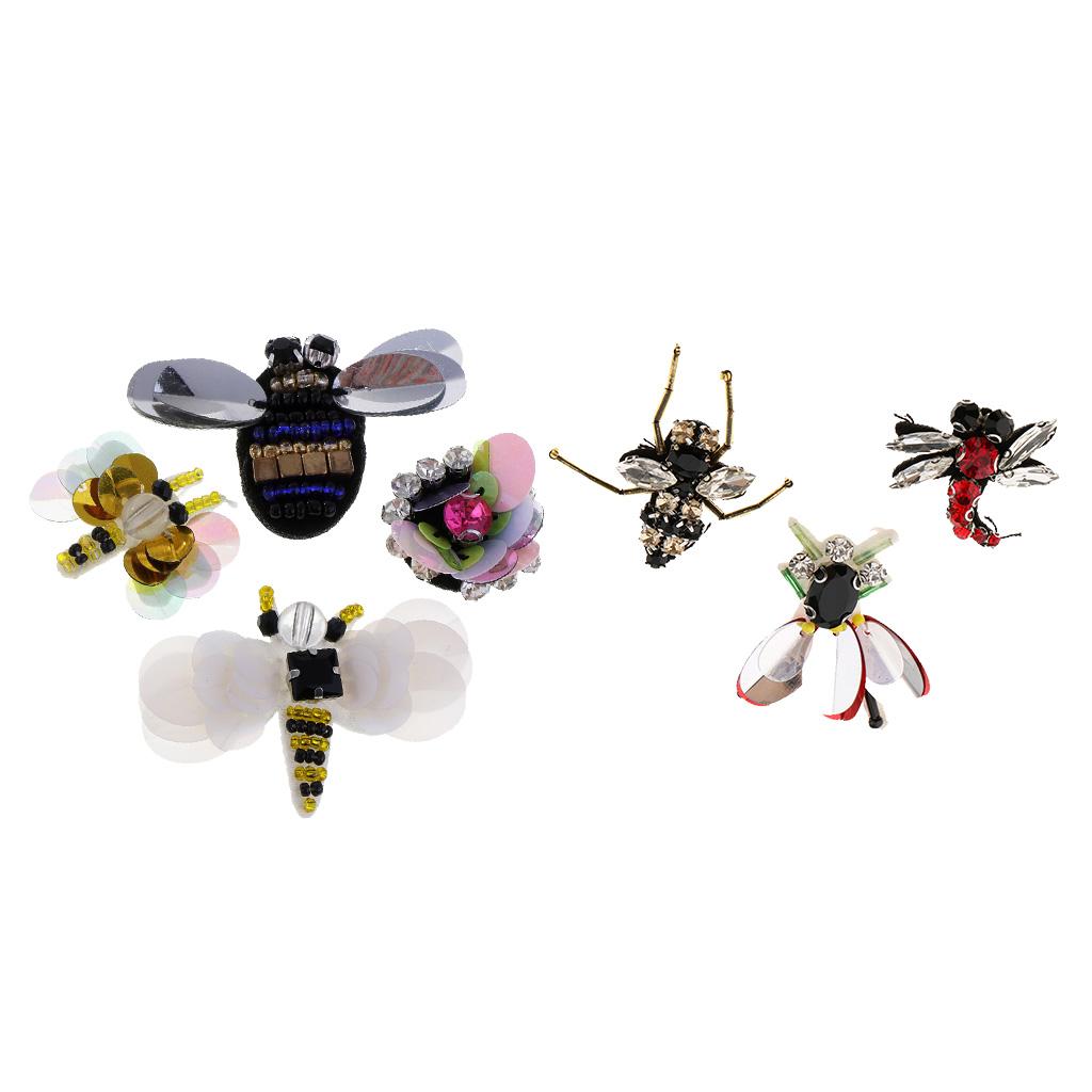7 Pieces/Set Bee Dragonfly Sequins Rhinestone Applique Patch Embellishments
