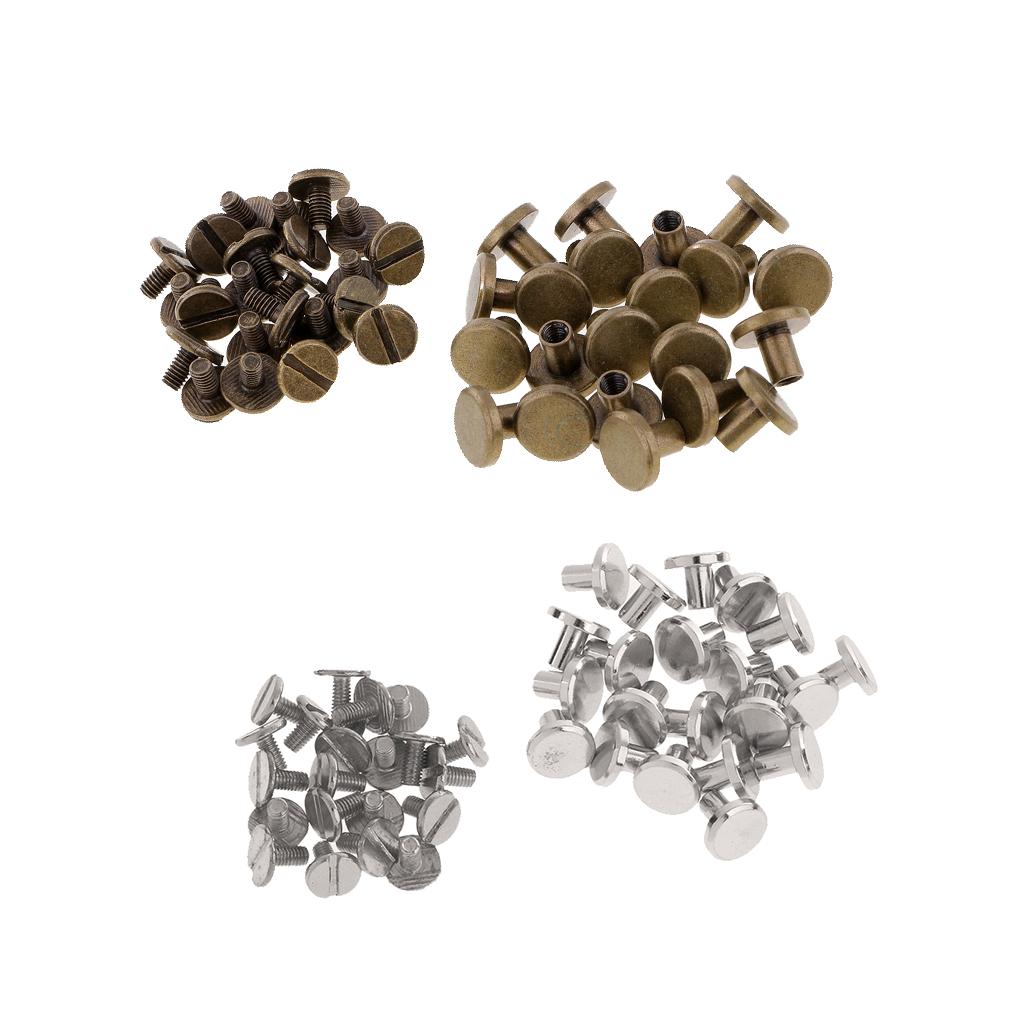 40 Sets Metal 8mm Round Rivet Studs Screw for Leather Craft Sliver Bronze