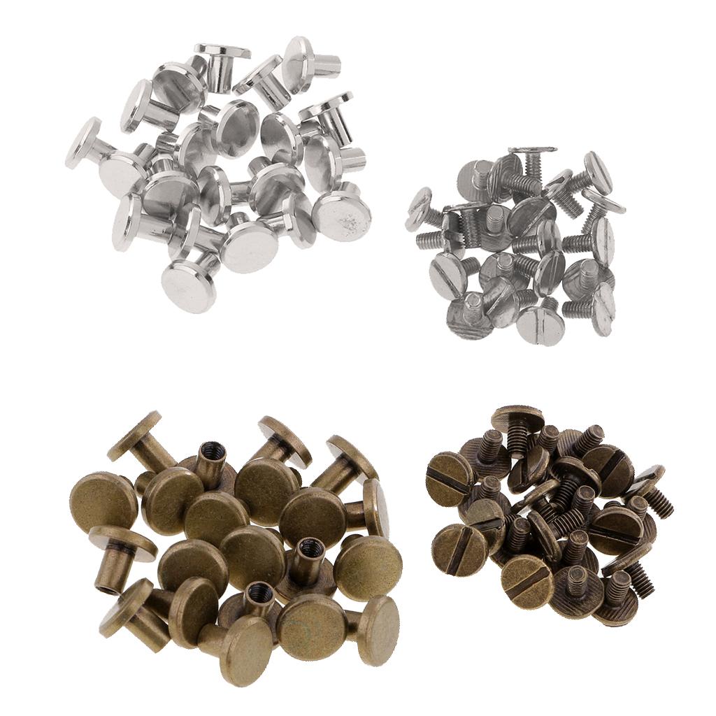 40 Sets Metal 8mm Round Rivet Studs Screw for Leather Craft Sliver Bronze