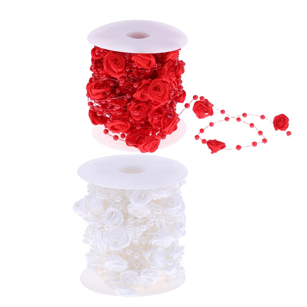 2 Rolls Satin Rose Artificial Pearl String Bead Garland DIY Wedding Decor