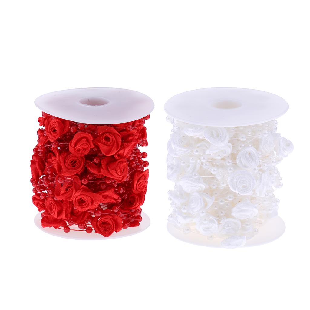 2 Rolls Satin Rose Artificial Pearl String Bead Garland DIY Wedding Decor