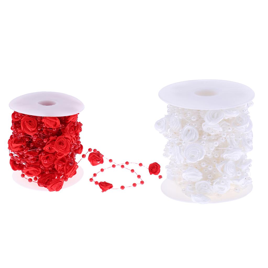 2 Rolls Satin Rose Artificial Pearl String Bead Garland DIY Wedding Decor
