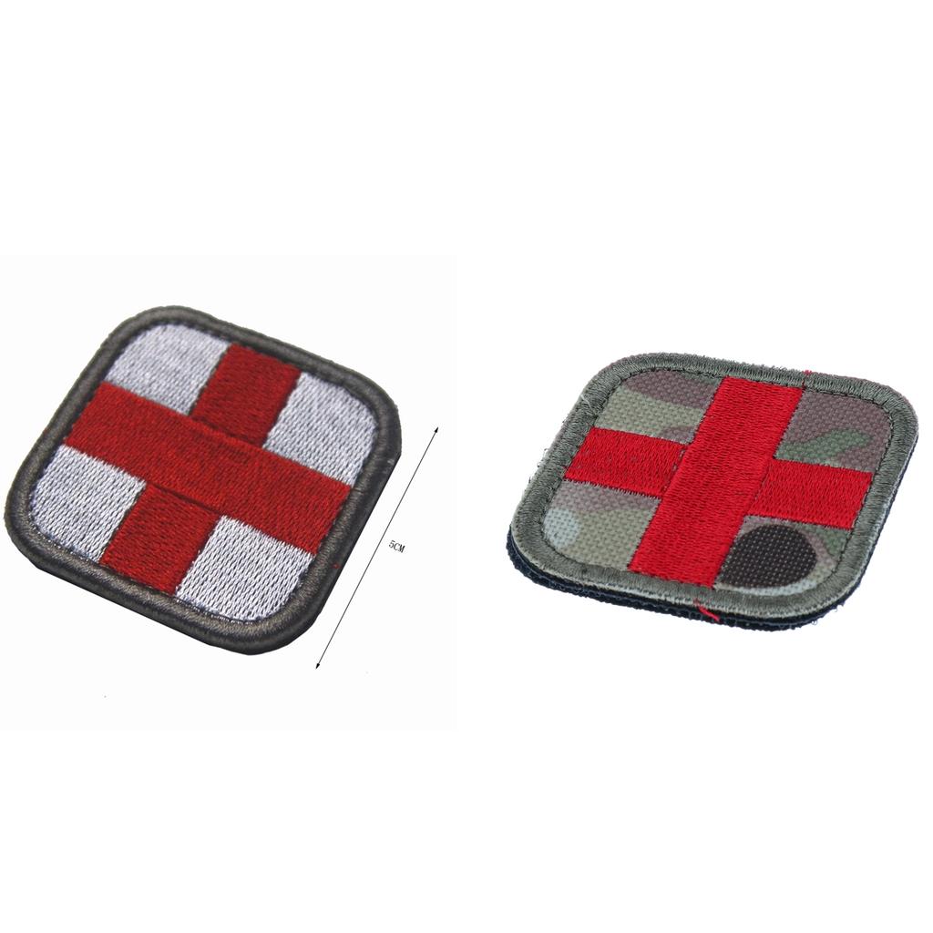 50 x 50mm Sew on Hook & Loop Medic First Aid Red Cross Patch Withe and Camo