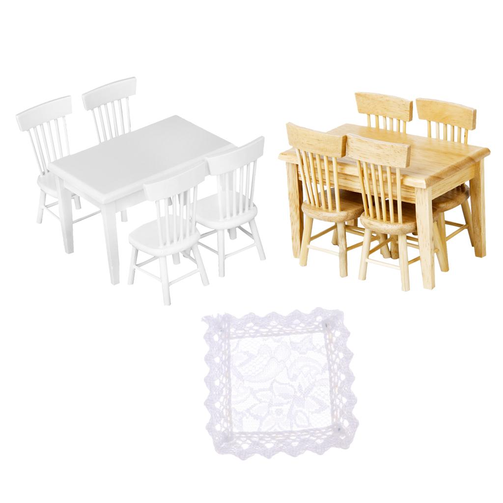 11pcs 1:12 Dollhouse Miniature Dining Table Chair Model Tablecloth Set
