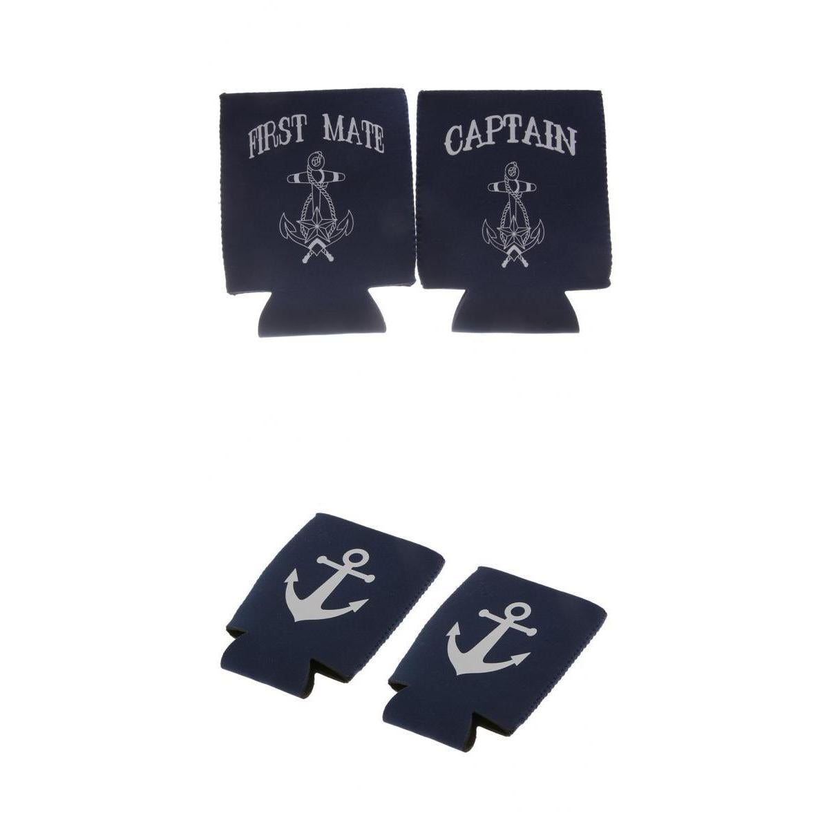 2 Pair Captain First Mate Anchor Beer Can Cooler Sleeve Holder Wedding Favor