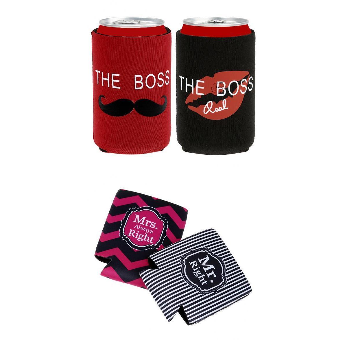 2 Pair Mr Right Mrs Always Right Stubby Can Cooler Holder Sleeve