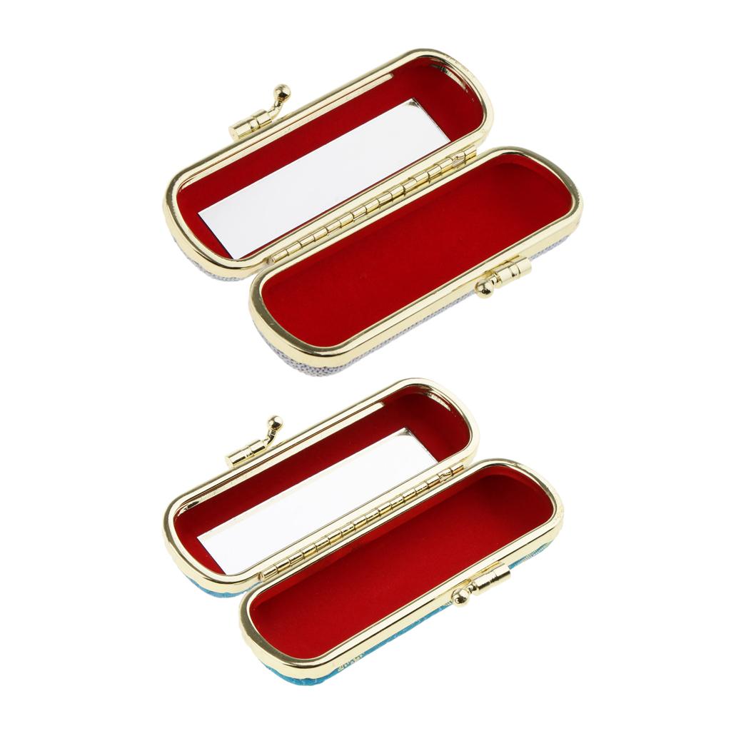 2pcs Lipstick Lip Gloss Case Storage Box Balm Holder with Mirror Random