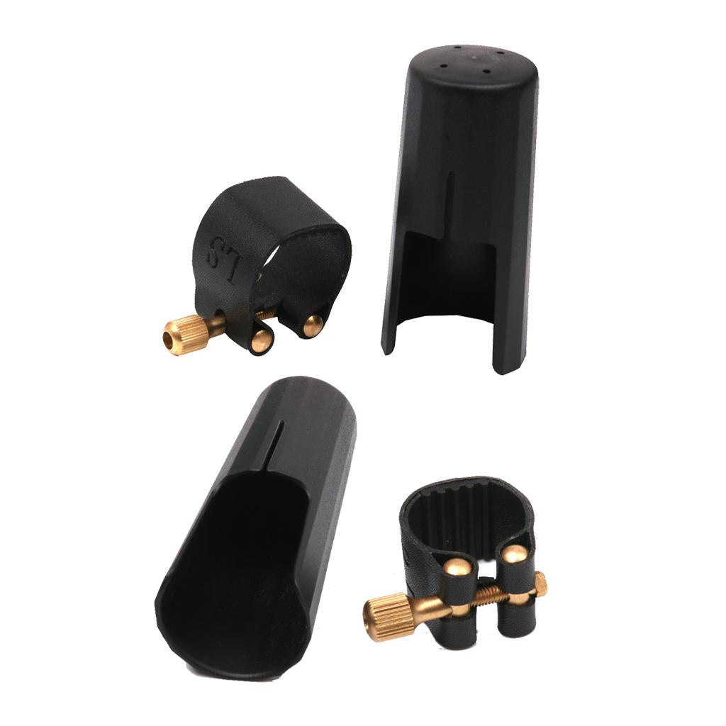 2 Sets Plastic Soprano Saxophone Sax Mouthpiece Cover with PU Ligature