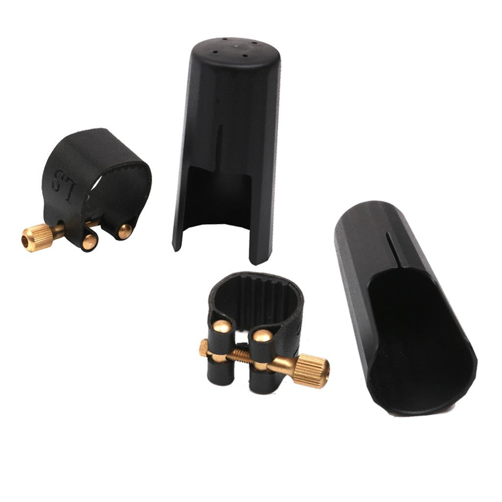 2 Sets Plastic Soprano Saxophone Sax Mouthpiece Cover with PU Ligature