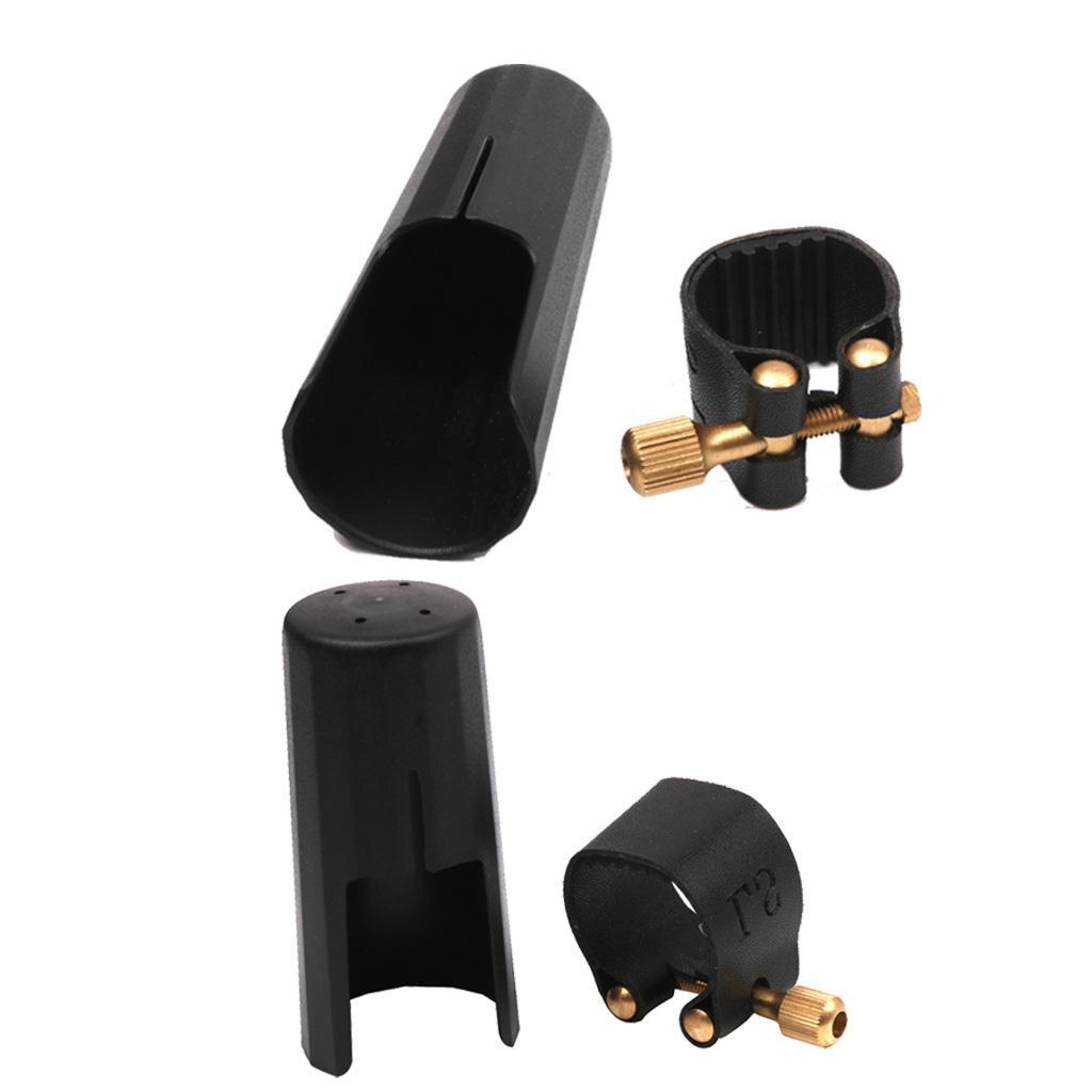 2 Sets Plastic Soprano Saxophone Sax Mouthpiece Cover with PU Ligature