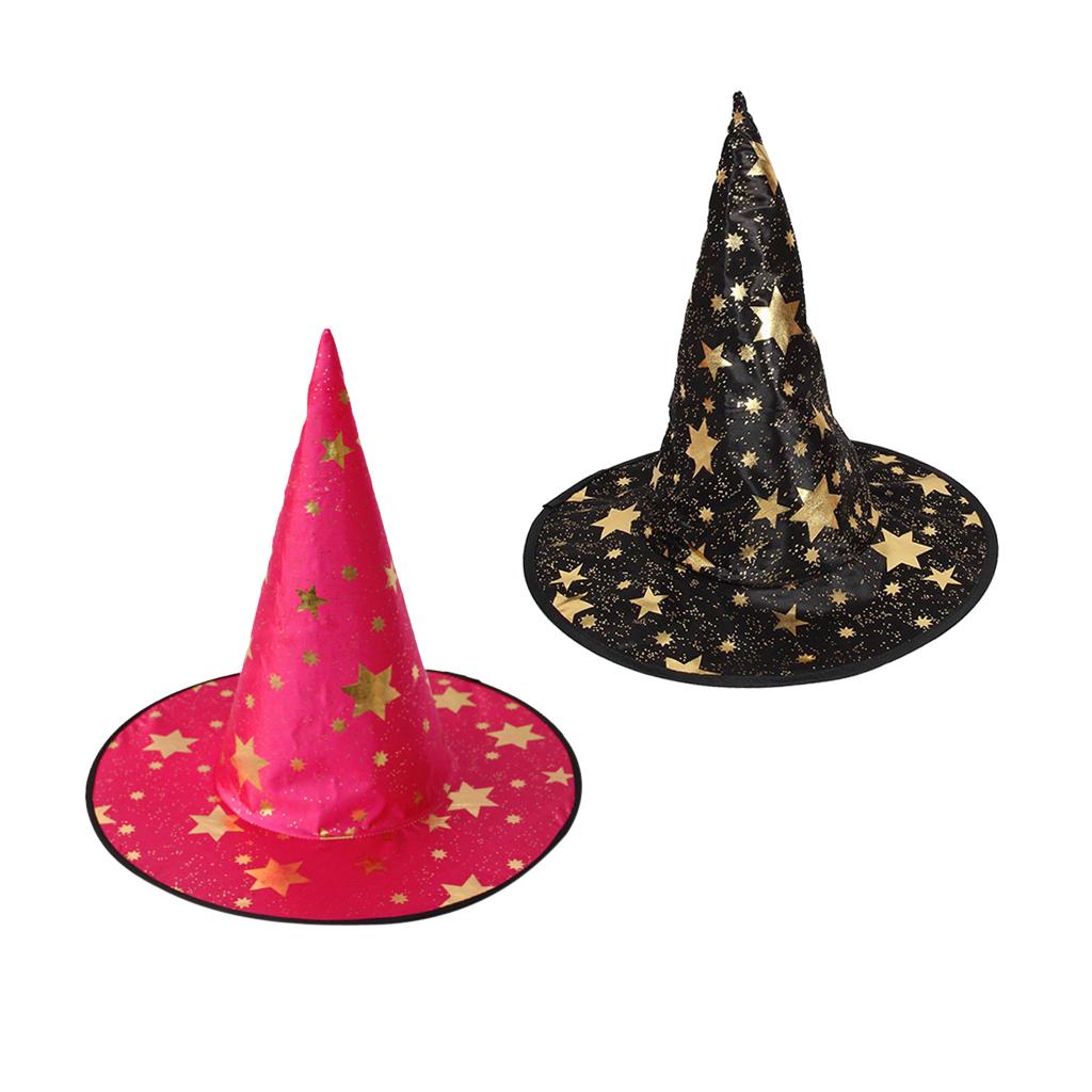 2 Pieces Kids Wizard Witch Hats Pointed Hat Halloween Fancy Dress Black Rose