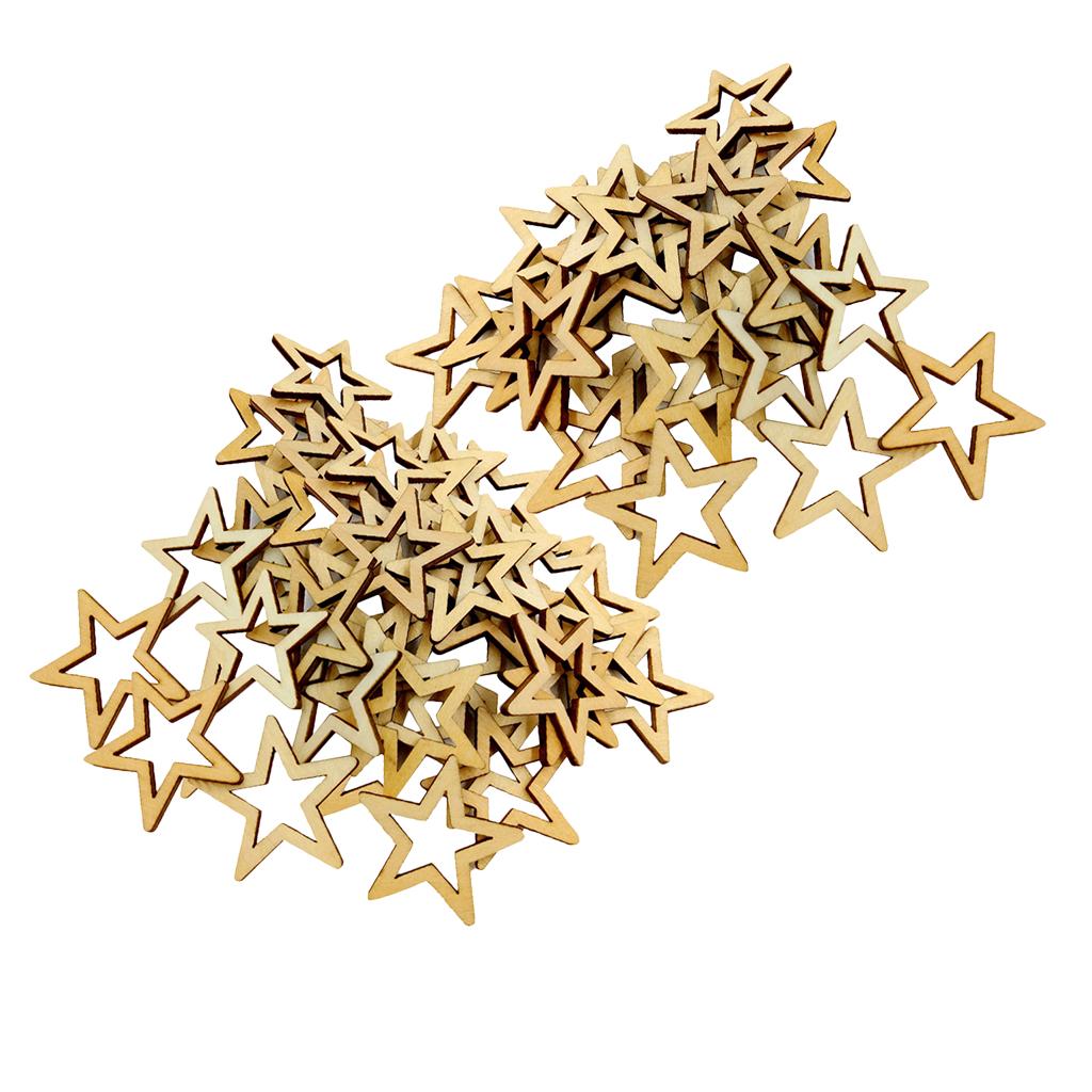 80 Pieces Hollow Star Shape Wooden Piece Embellishments for Handcrafts Decor