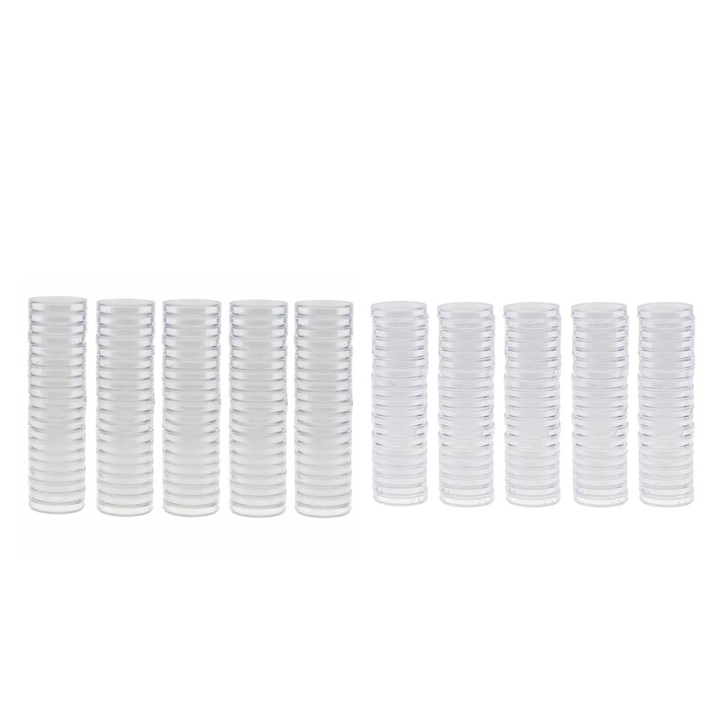 200pcs Clear Round Plastic Coin Capsules Storage Holder Case 38mm and 28mm