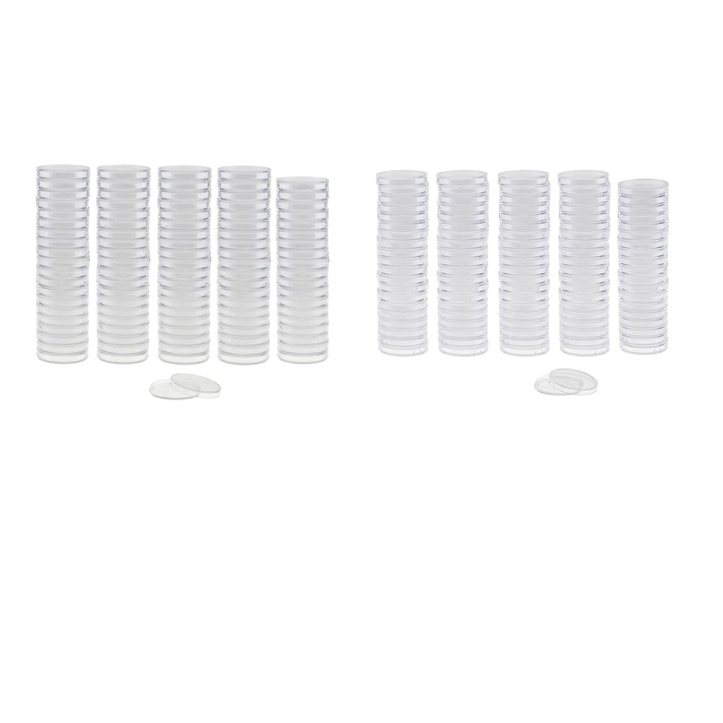 200pcs Clear Round Plastic Coin Capsules Storage Holder Case 38mm and 28mm