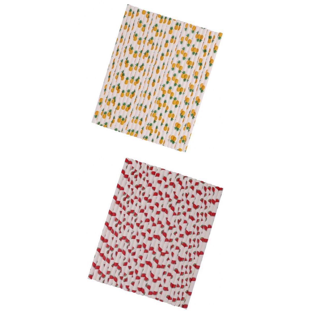50 Pieces Pineapple & Watermelon Style Biodegradable Paper Drinking Straws