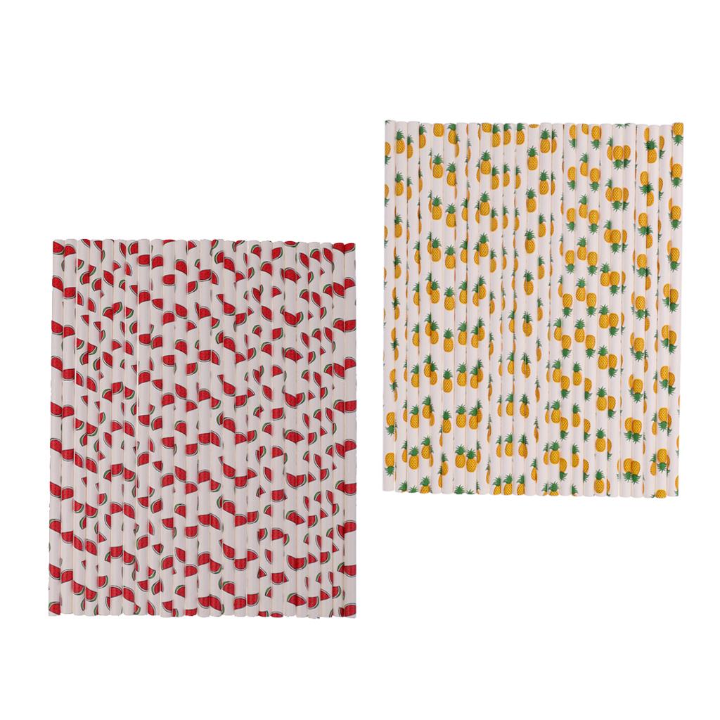 50 Pieces Pineapple & Watermelon Style Biodegradable Paper Drinking Straws