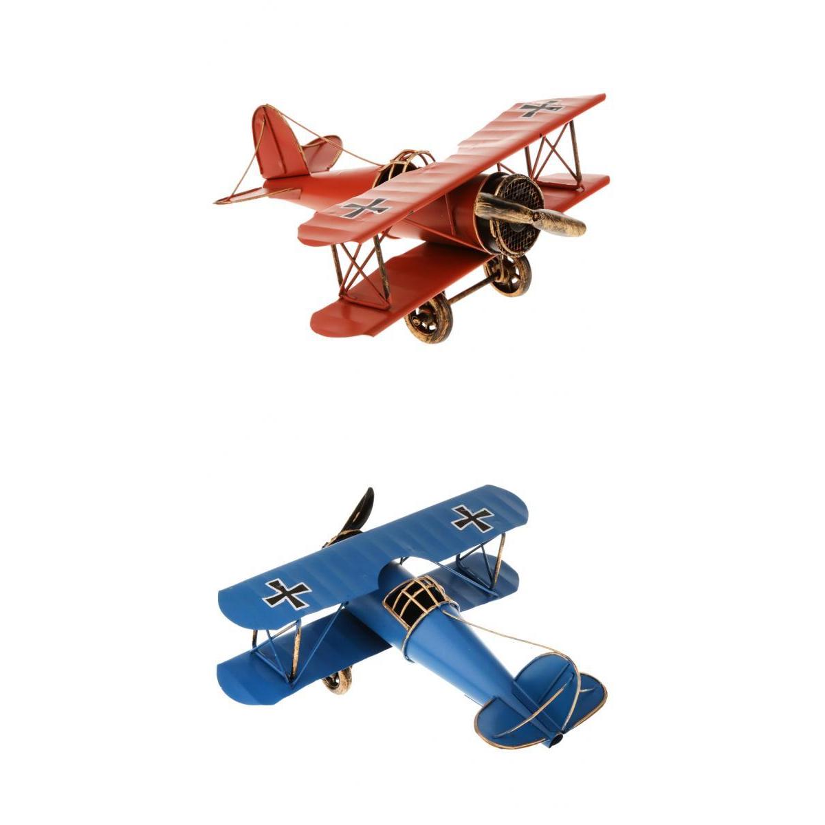 2PCS Retro Metal Airplane Model Biplane Military Aircraft Home Decor Toy