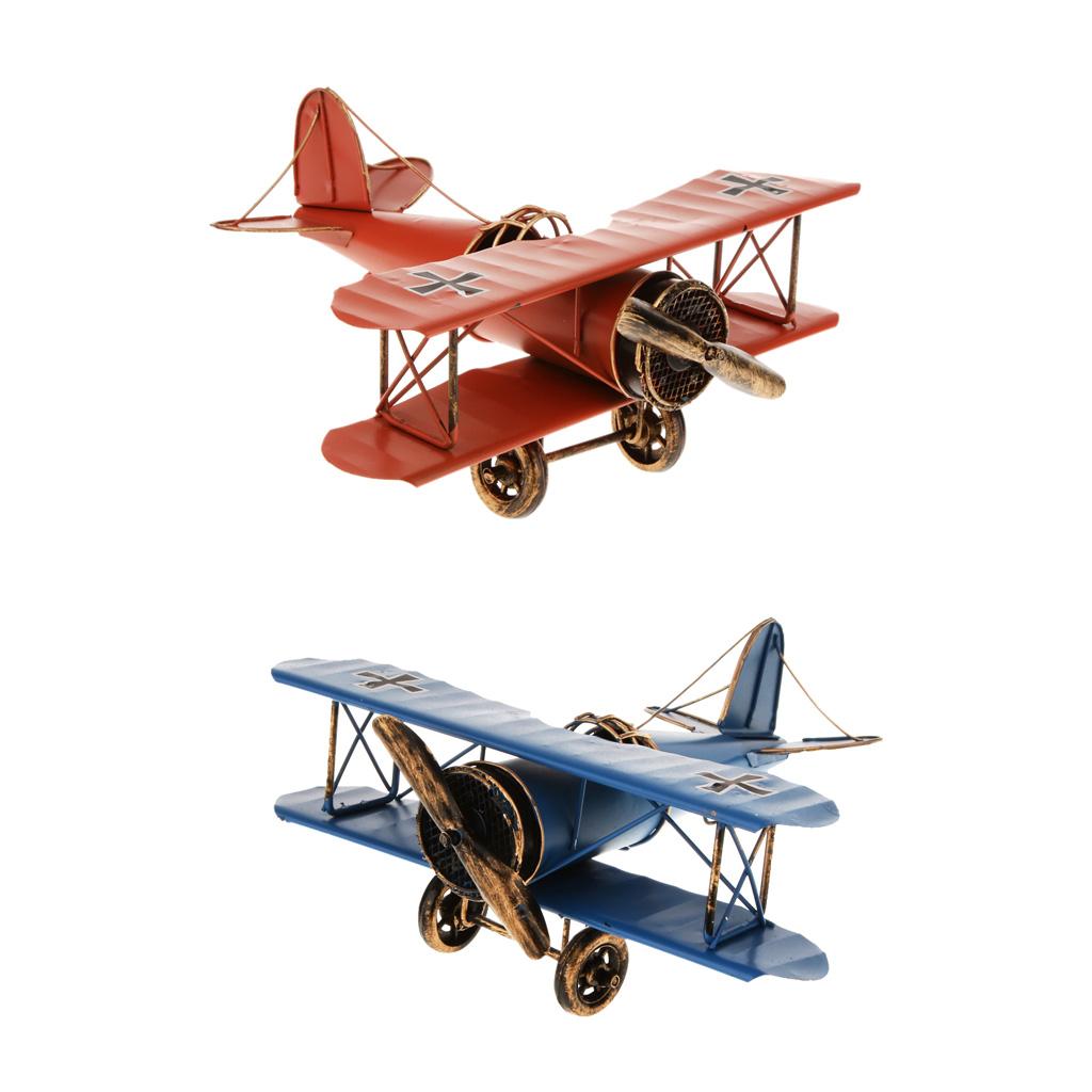 2PCS Retro Metal Airplane Model Biplane Military Aircraft Home Decor Toy