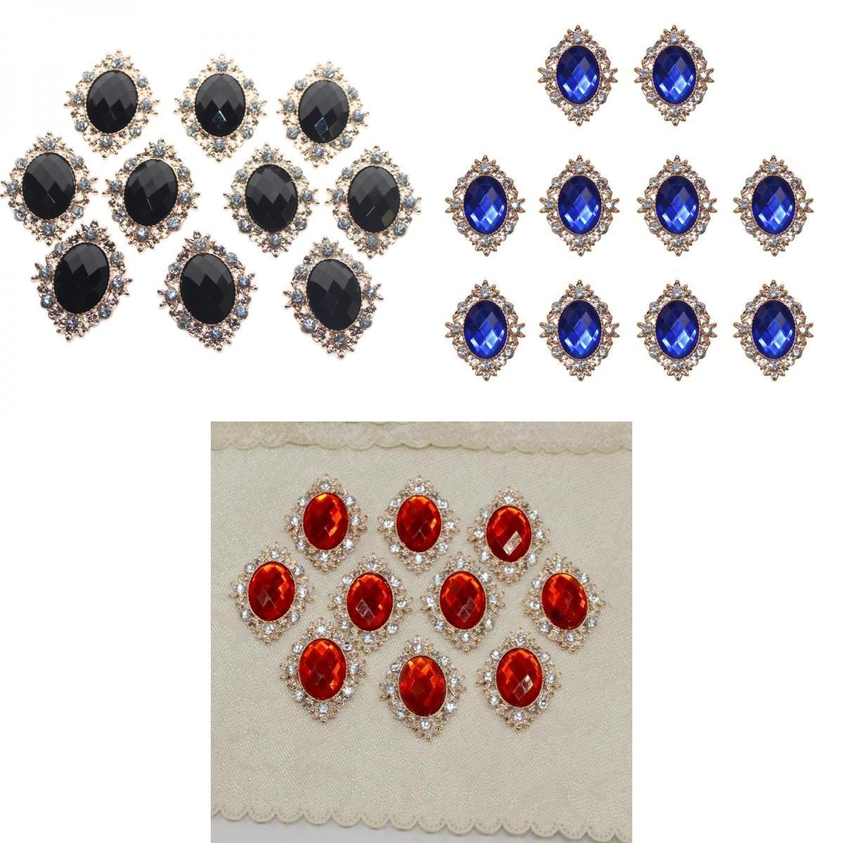 30 Pcs Rhinestone Cabochons Flatback Embellishments Black & Royalblue & Red
