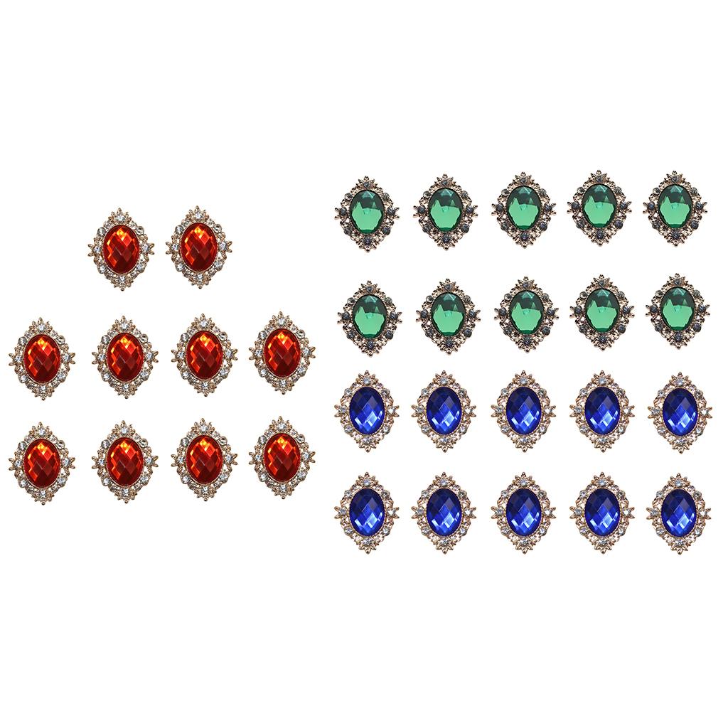 30 Pcs Rhinestone Cabochons Flatback Embellishments Green & Royalblue & Red