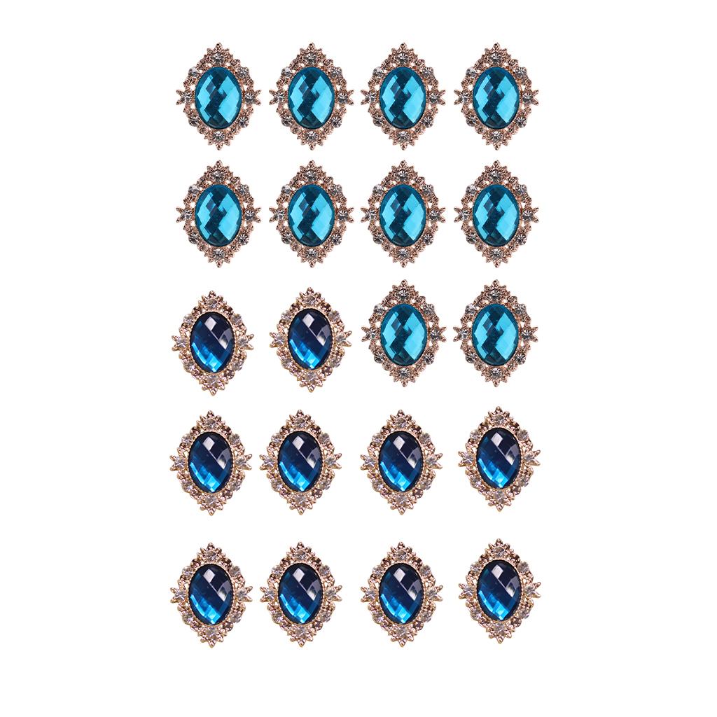 20 Pieces Rhinestone Cabochons Flatback DIY Embellishments Dark Geen & Blue