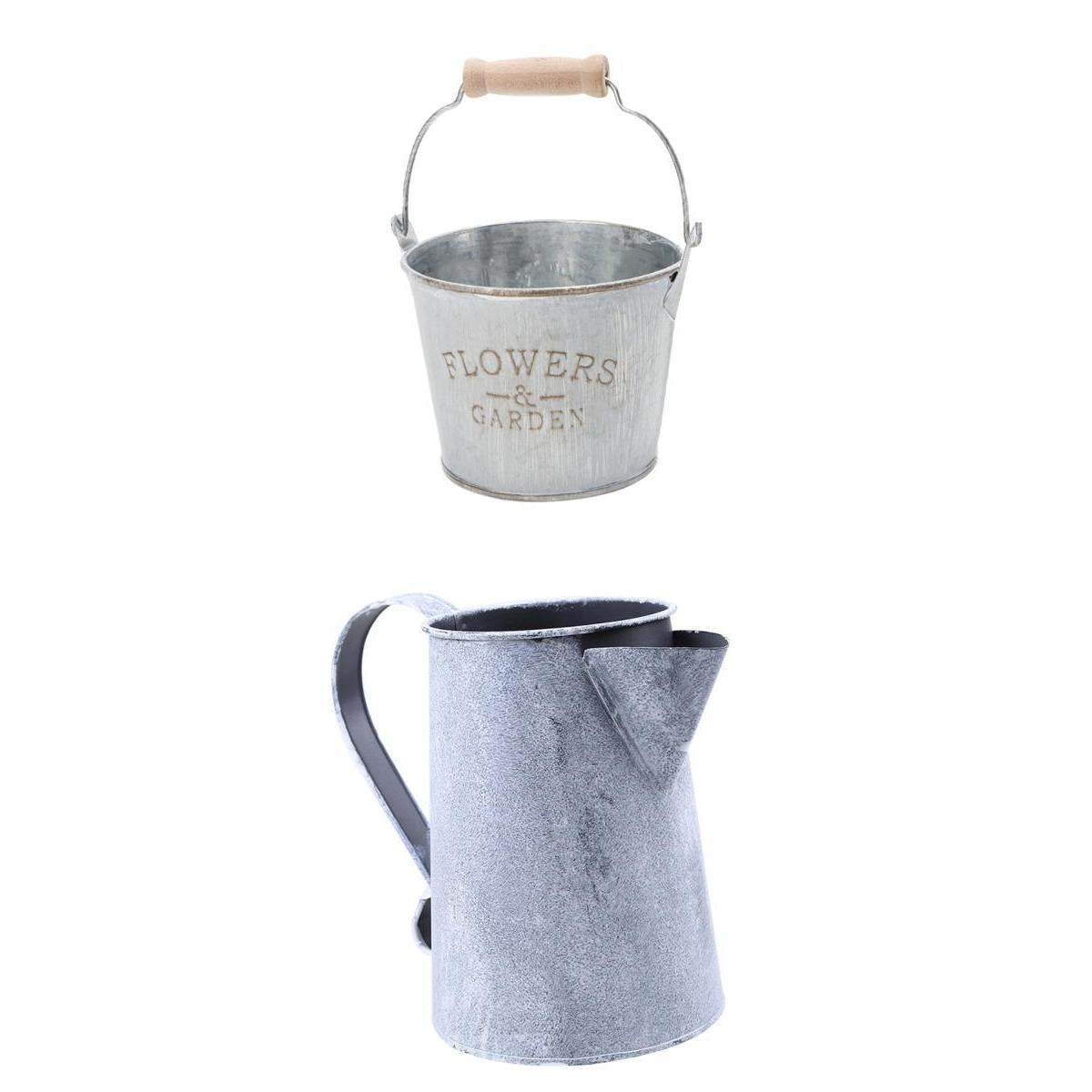 2 Piece Shabby Chic Metal Iron Flower Plant Bucket Retro Planter Flowerpot