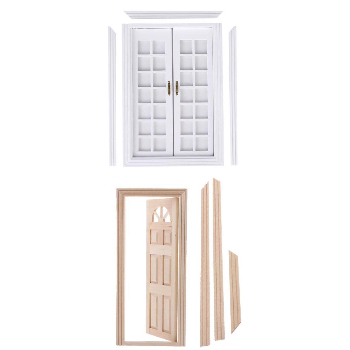 2 PCS Dollhouse Decoration Miniature Wooden Door for 1/12 Scale Dollhouse