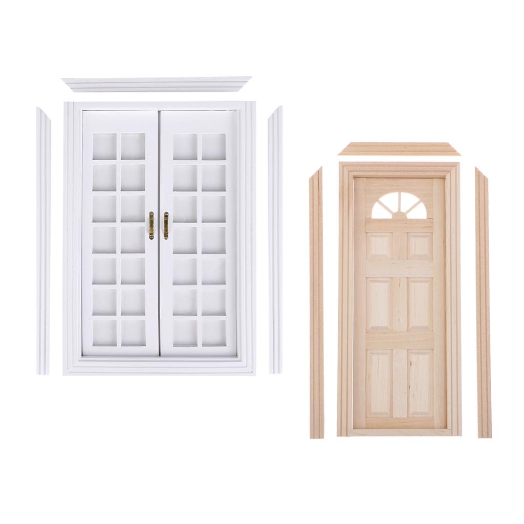 2 PCS Dollhouse Decoration Miniature Wooden Door for 1/12 Scale Dollhouse
