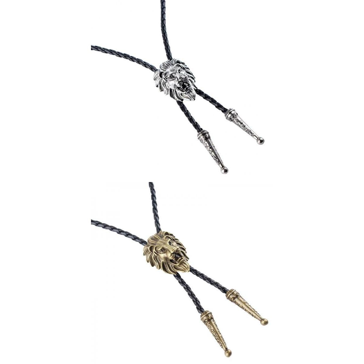 2pcs Vintage Zinc Alloy 3D Lion Head Ties Western Bolo Tie Cowboy Bola Ties