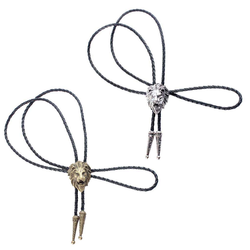 2pcs Vintage Zinc Alloy 3D Lion Head Ties Western Bolo Tie Cowboy Bola Ties