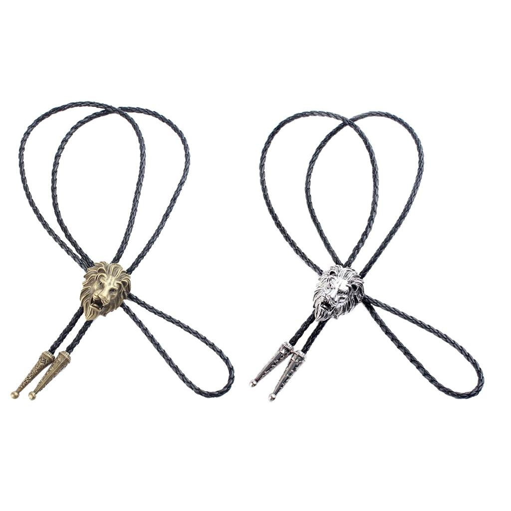 2pcs Vintage Zinc Alloy 3D Lion Head Ties Western Bolo Tie Cowboy Bola Ties