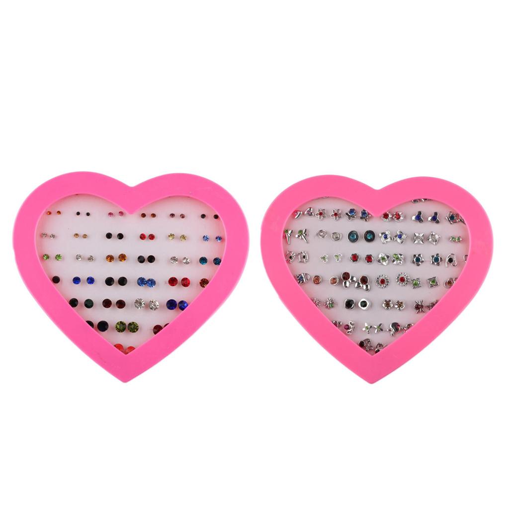 72 Pairs Cute Stud Set Love Heart Box Lady Girls Crystal Earring Studs Gift