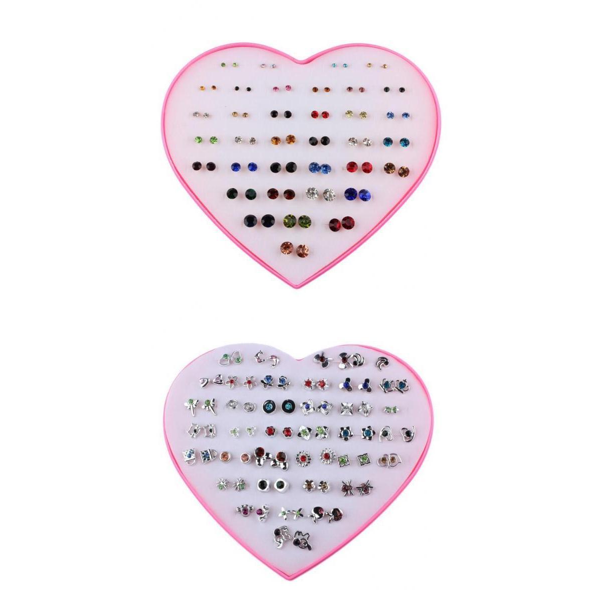 72 Pairs Cute Stud Set Love Heart Box Lady Girls Crystal Earring Studs Gift