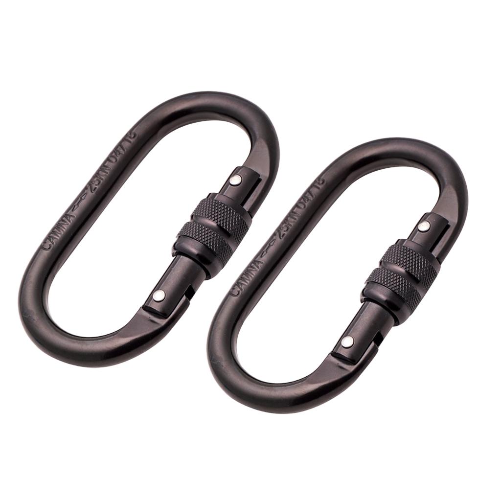 2 Pieces Oval 25KN Screw Lock Carabiner Hook Rock Climbing Rappelling Rescue