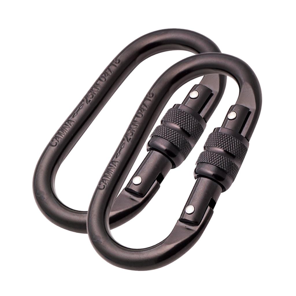 2 Pieces Oval 25KN Screw Lock Carabiner Hook Rock Climbing Rappelling Rescue
