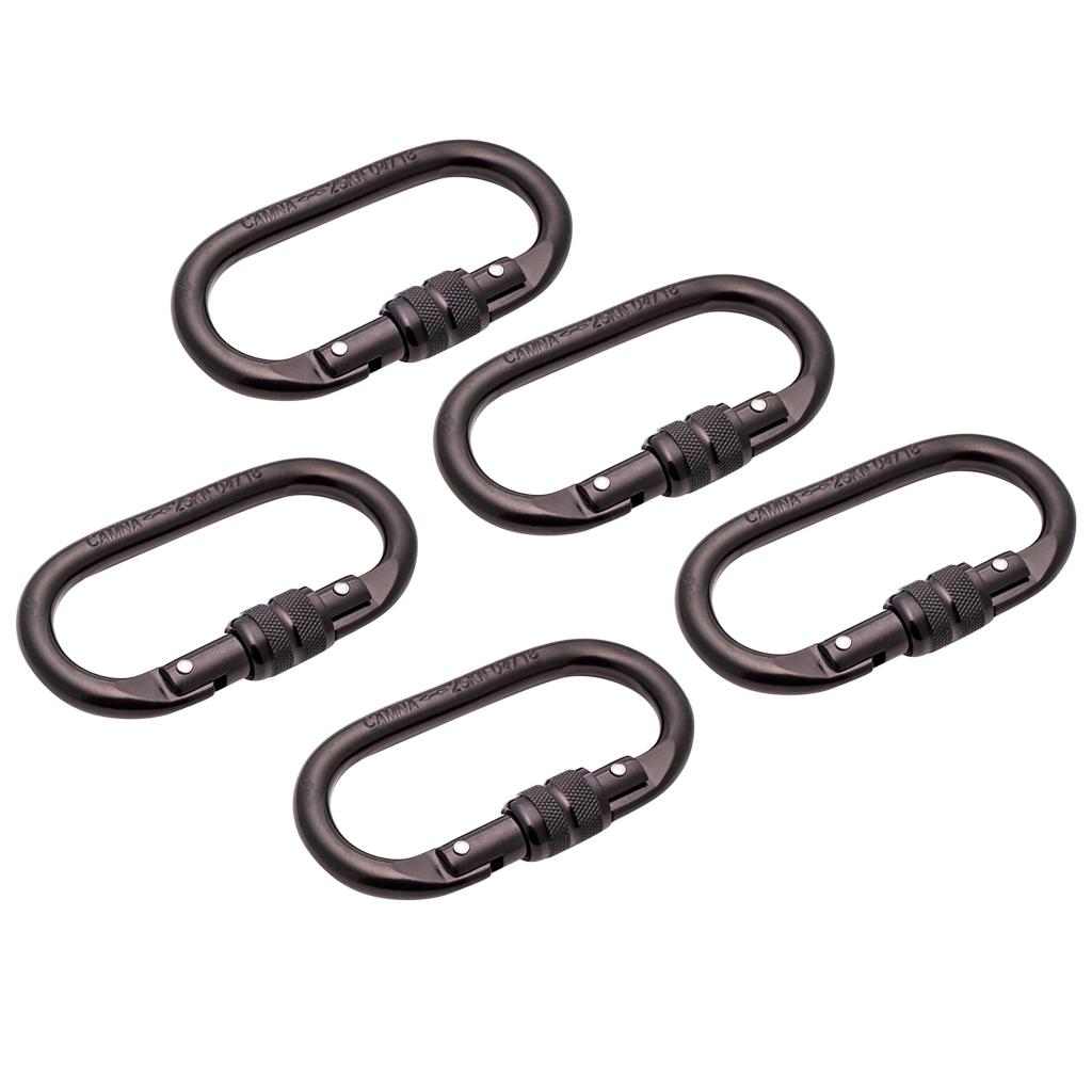 5 Pieces Oval Shape 25KN Screw Lock Carabiner Hook Rock Climbing Rappelling
