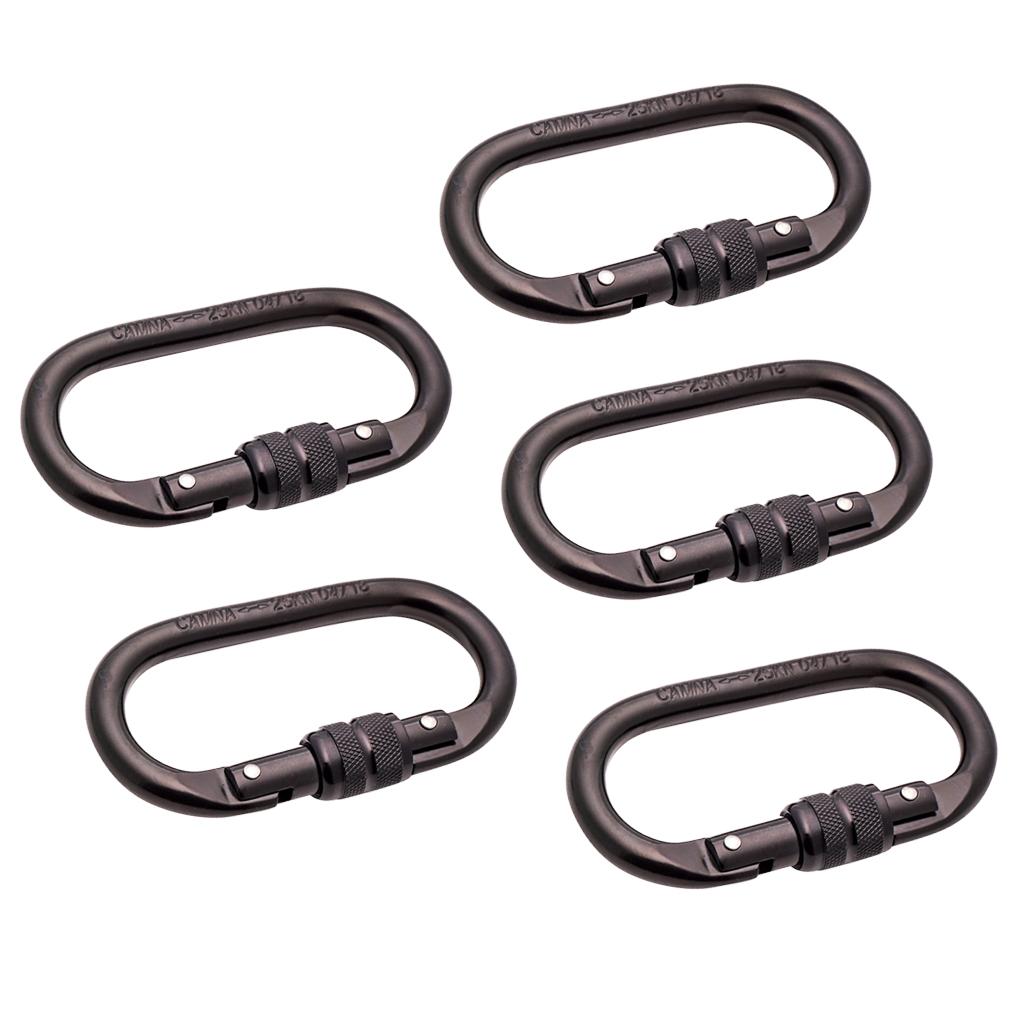 5 Pieces Oval Shape 25KN Screw Lock Carabiner Hook Rock Climbing Rappelling