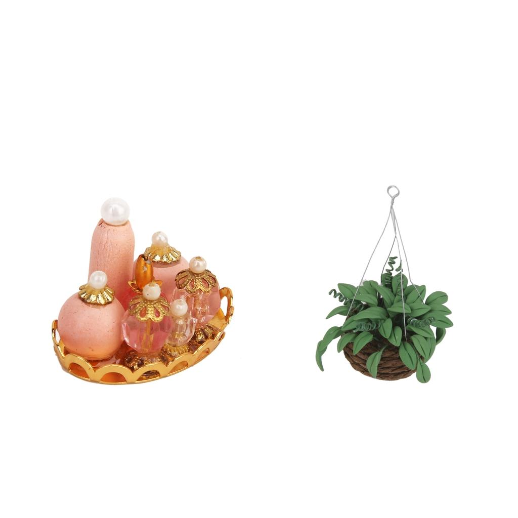 1/12 Dollhouse Miniature Bedroom Furniture Kit Perfume Bottles Hanging Plant