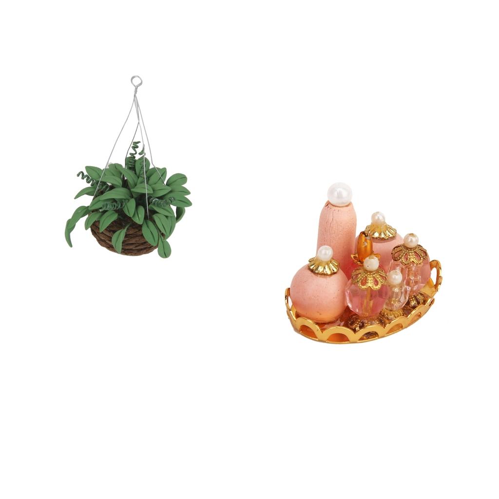1/12 Dollhouse Miniature Bedroom Furniture Kit Perfume Bottles Hanging Plant