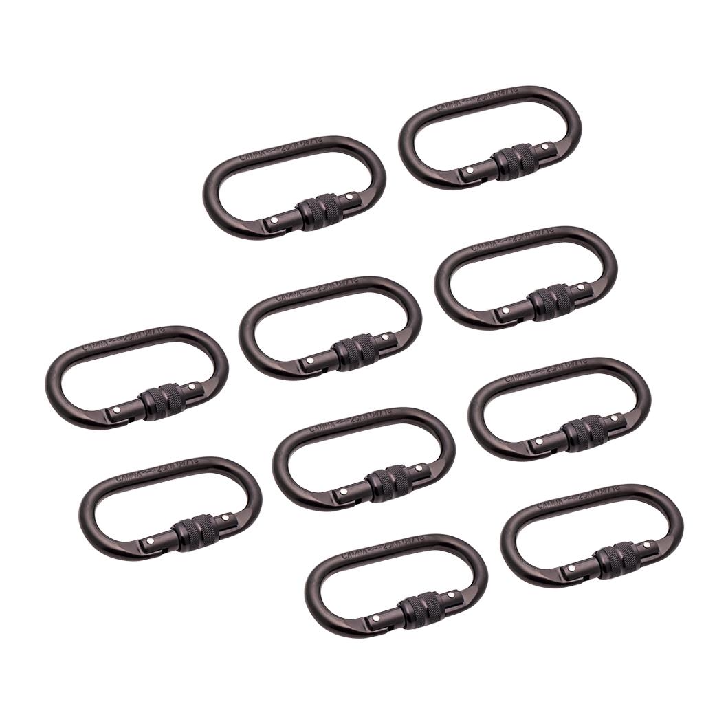 10 Pieces Oval Shape 25KN Screw Lock Carabiner Hook Rock Climbing Rappelling